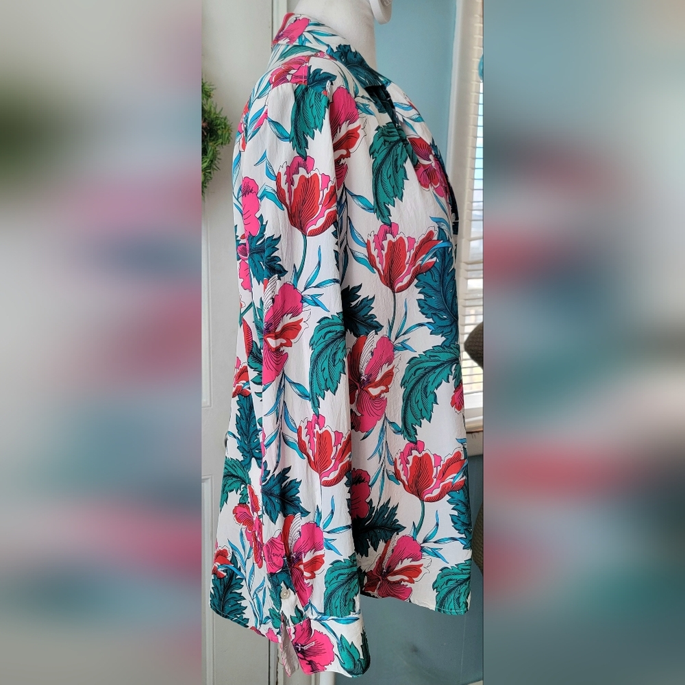 Tommy Bahama Baroque Blooms 100% Silk Button Down Womens S Pink Green Tropical - Picture 5 of 12